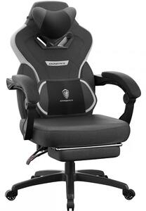 DOWINX Scaun gaming, ergonomic, suport lombar cu masaj, Șezut cu Arcuri Metalice și Spumă, Spătar înalt, rabatabil 90°-145°, Buzunar depozitare, Suport picioare, rezistent 150 kg, material textil respirabil, Negru