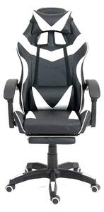 Scaun gaming, masaj în perna lombară, suport picioare, piele PU, Negru/Alb