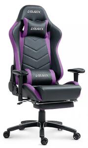 DOWINX Scaun gaming, ergonomic, suport lombar cu masaj, spătar rabatabil 90-180°, cotiere reglabile, suport pentru picioare, rezistent 150 kg, piele PU, Negru/Violet