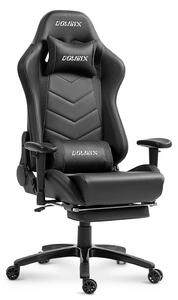 DOWINX Scaun gaming, ergonomic, suport lombar cu masaj, spătar rabatabil 90-180°, cotiere reglabile, suport pentru picioare, rezistent 150 kg, piele PU, Negru