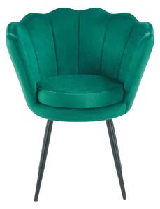 Scaun dining, picioare metalice finisaj negru, tapiterie catifea, Verde