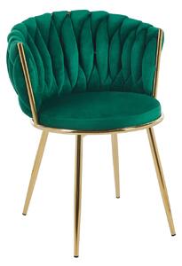 Scaun dining, tapițerie catifea, cadru metalic, Verde/Auriu