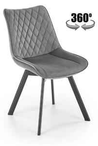 Scaun tapitat K520, gri/negru, stofa catifelata, rotativ, 45x63x80 cm