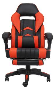 Scaun gaming, perna suport lombar, suport picioare, piele PU, Negru/Rosu