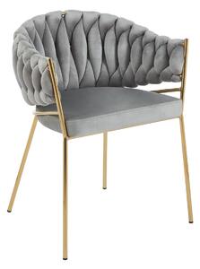 Scaun dining, catifea, cadru metalic, Gri/Auriu