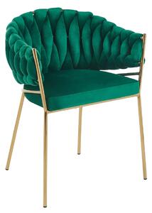 Scaun dining, catifea, cadru metalic, Verde/Auriu