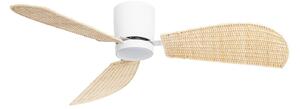 Ventilator de tavan cu LED Faipari și lumină, alb/rattan, 132 cm, curent Lucande, Faipari, Lemn, Camera de zi, Lemn, Modern