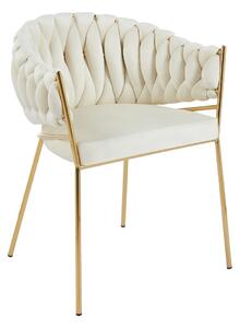 Scaun dining, catifea, cadru metalic, Bej/Auriu