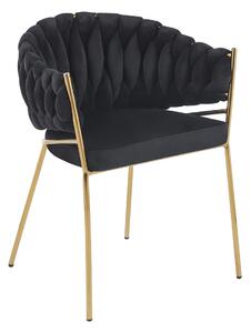 Scaun dining, catifea, cadru metalic, Negru/Auriu