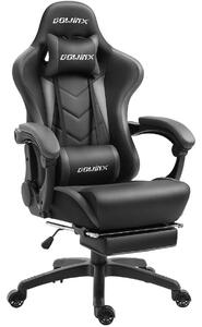 DOWINX Scaun gaming, ergonomic, suport lombar cu masaj, spătar rabatabil, tetieră, suport pentru picioare, rezistent 150 kg, piele PU, Negru/Gri