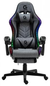Scaun gaming, boxe bluetooth, sistem iluminare bandă LED RGB, masaj în perna lombară, suport picioare, material textil, Gri/Negru