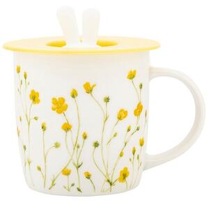 Altom Cană din porțelan Marigolds cu capac dinsilicon, 360 ml
