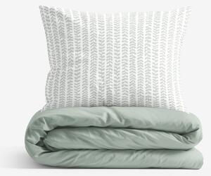 Goldea lenjerie de pat din 100% bumbac duo - frunze scandinave cu verde salvie 140 x 200 și 50 x 70 cm