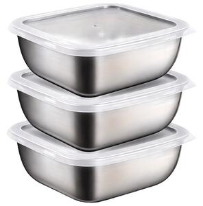 Set 6 caserole din inox cu capac transparent, pătrate, stivuibile, pentru frigider