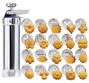 Presă pentru biscuiți și fursecuri, cu 20 de discuri și 4 duze pentru cremă, inox