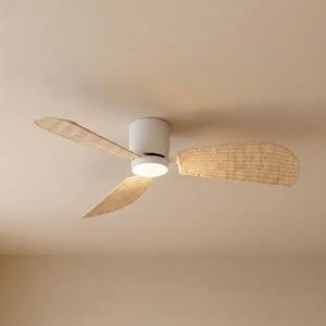 Lucande Ventilator de tavan cu LED-uri Faipari, alb/rattan, DC, 132 cm, Lemn, Camera de zi / sufragerie, Lemn, Modern