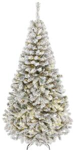 HOMCOM Brad de Crăciun Înzăpezit 200 cm cu 240 LED-uri Alb Cald, 850 Ramuri, Bază Pliabilă, Alb și Verde | Aosom Romania
