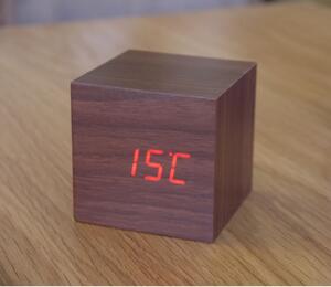Ceas deșteptător cu LED Gingko Cube Click Clock, maro - roșu