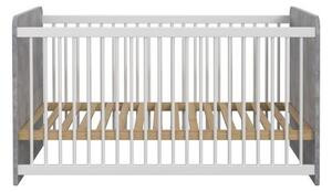 Patut pentru copii EMILY 70x140, alb/gri beton, PAL/metal, cu somiera