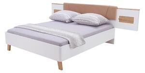 Cadru pat OLINDA 160x200, alb/maro, cu panouri laterale si iluminare l