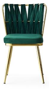 Set 4 scaune tapitat cu stofa si picioare metalice, Kusa 141 Velvet Verde / Auriu, l43xA43xH82 cm