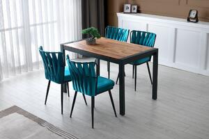 Set 4 scaune tapitate cu stofa si picioare metalice, Kusa 158 Velvet Albastru / Negru, l43xA43xH82 cm