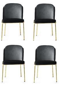Set 4 scaune tapitate cu stofa si picioare metalice, Dore 101 Velvet Negru / Auriu, l54xA55xH86 cm