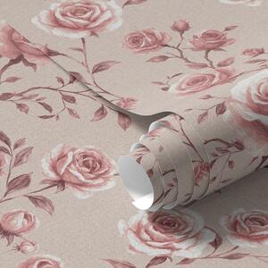 Tapet Trandafiri pudrați pe fond bej — model vintage, Tapet flori, a00497 : Uwalls.ro