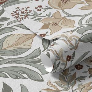 Tapet Crini decorativi și un fluture pe fond alb, Tapet flori, a00500v1 : Uwalls.ro