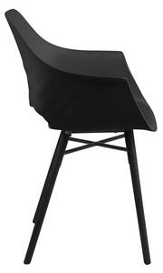 Scaun din plastic, sezut tapitat cu piele ecologica si picioare din lemn Ramona Negru, l57xA52,5xH85 cm