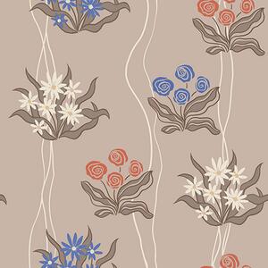 Tapet Flori retro cu linii ondulate pe fond bej cald, Tapet flori, a00503 : Uwalls.ro
