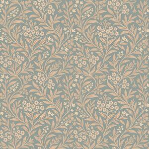 Tapet Stil Morris: ramuri bej pe fond gri-verde, Tapet flori, a00569 : Uwalls.ro