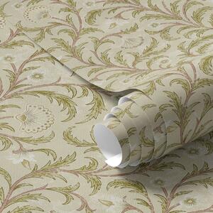 Tapet Ornament vintage cu volute și flori, bej și măslin, Tapet flori, a00574 : Uwalls.ro