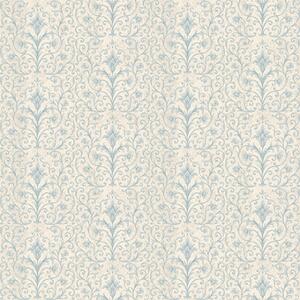 Tapet Damasc albastru cu volute pe fond crem, Tapet stil oriental, a00578 : Uwalls.ro
