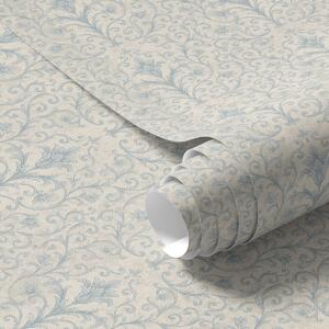 Tapet Damasc albastru cu volute pe fond crem, Tapet stil oriental, a00578 : Uwalls.ro