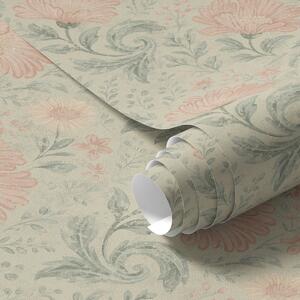 Tapet Flori mari de piersic vintage cu frunze de salvie, Tapet flori, a00580 : Uwalls.ro