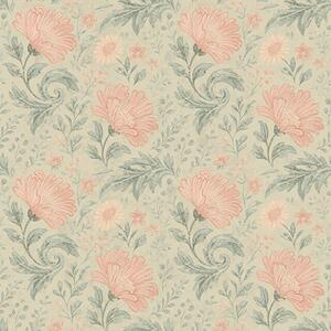 Tapet Flori mari de piersic vintage cu frunze de salvie, Tapet flori, a00580 : Uwalls.ro