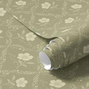 Tapet Spalier de măslin cu flori crem, ornament retro, Tapet flori, a00585 : Uwalls.ro