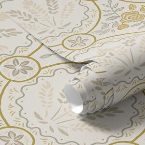 Tapet Ornament retro cu grâu și trandafiri, Tapet flori, a00595 : Uwalls.ro
