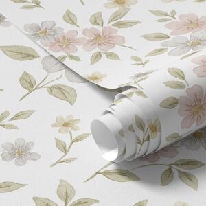 Tapet Flori mici pictate în acuarelă în culori pastelate pe fond alb, Tapet flori, a00596v1 : Uwalls.ro