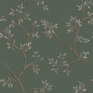 Tapet Ramuri delicate cu frunze pe un fundal verde închis, Tapet flori, a00597 : Uwalls.ro