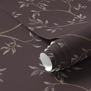 Tapet Ramuri delicate cu frunze pe un fundal bogat de prune, Tapet flori, a00597v2 : Uwalls.ro