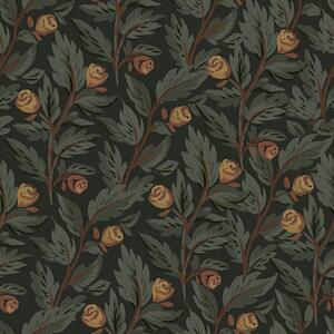 Tapet Model floral închis la culoare, cu muguri și frunze galbene, Tapet flori, a00598 : Uwalls.ro