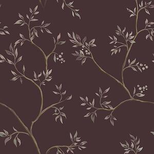 Tapet Ramuri delicate cu frunze pe un fundal bogat de prune, Tapet flori, a00597v2 : Uwalls.ro