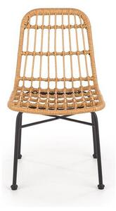 Scaun de gradina K401, stejar/negru, rattan sintetic/otel, 47x45x85 cm