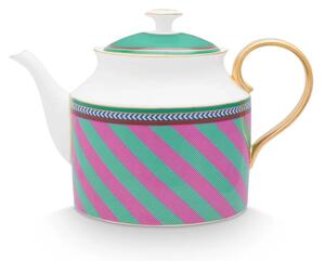 Ceainic din porțelan, Pip Studio, Stripes Pink-Green, 1.8l, colecția Pip Chique