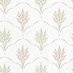 Tapet Grâu într-un ornament arcuit, pasteluri delicate pe fond alb, Tapet flori, a00607v1 : Uwalls.ro
