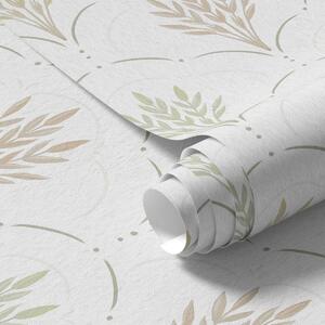 Tapet Grâu într-un ornament arcuit, pasteluri delicate pe fond alb, Tapet flori, a00607v1 : Uwalls.ro
