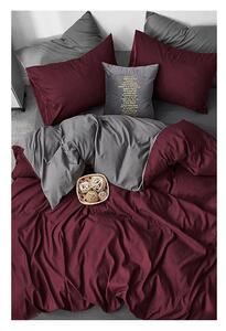 Lenjerie de pat burgundy-gri din bumbac pentru pat dublu-extins și cearceaf 200x220 cm – Mila Home