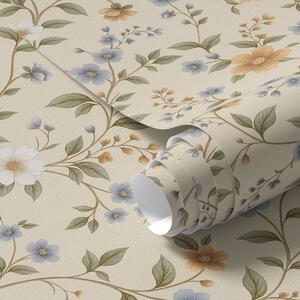 Tapet Ramuri florale cu flori albastre și piersici, Tapet flori, a00575 : Uwalls.ro